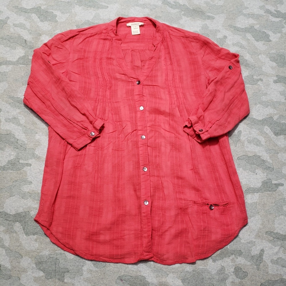 Sundance Top Womens Small Petite Red‎ Long Sleeve Button-Up